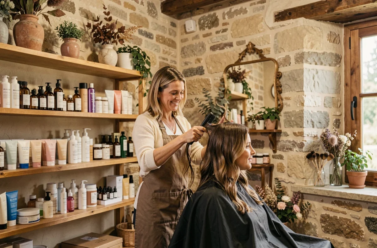 Salon de coiffure et de beauté ALY'BEAUTY dans un cadre chaleureux à Bullion avec une styliste et sa cliente