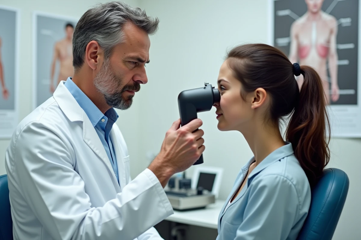 Dermatologue consultant un patient pour un traitement contre l'acné en cabinet médical